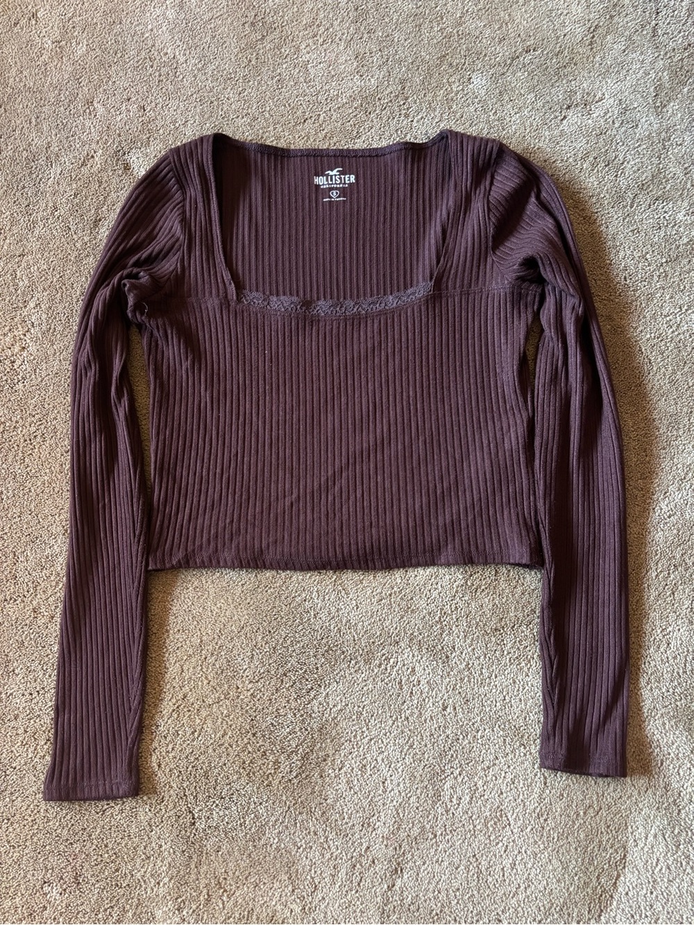 Hollister Ribbed Long-Sleeve Square Neck Top - Brown